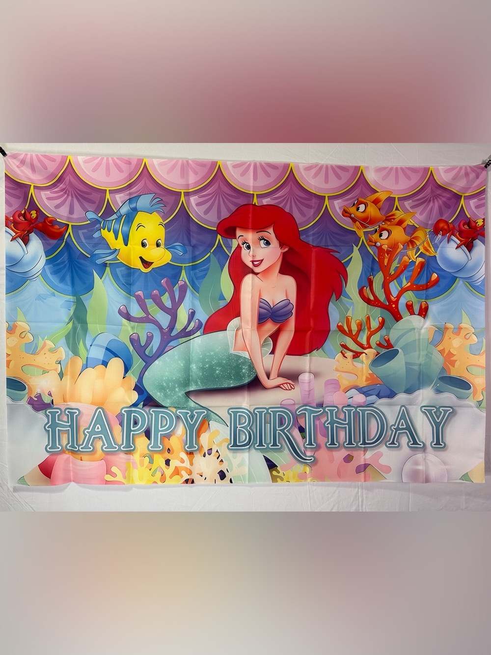 The Little Mermaid Ariel Happy Birthday Backdrop Banner 5x3